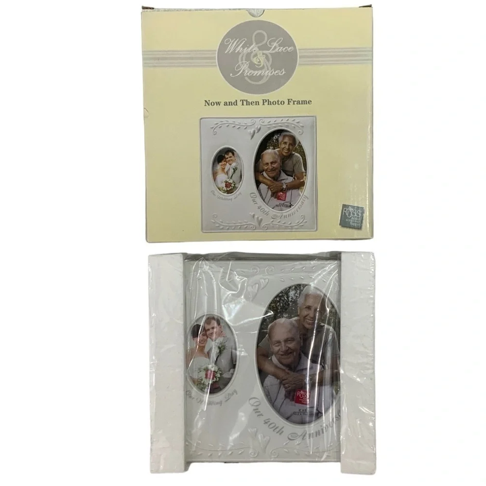 Photo Frame 40Th Anniversary Porcelain Holds 2 Photos Now and Then Keepsake Gift